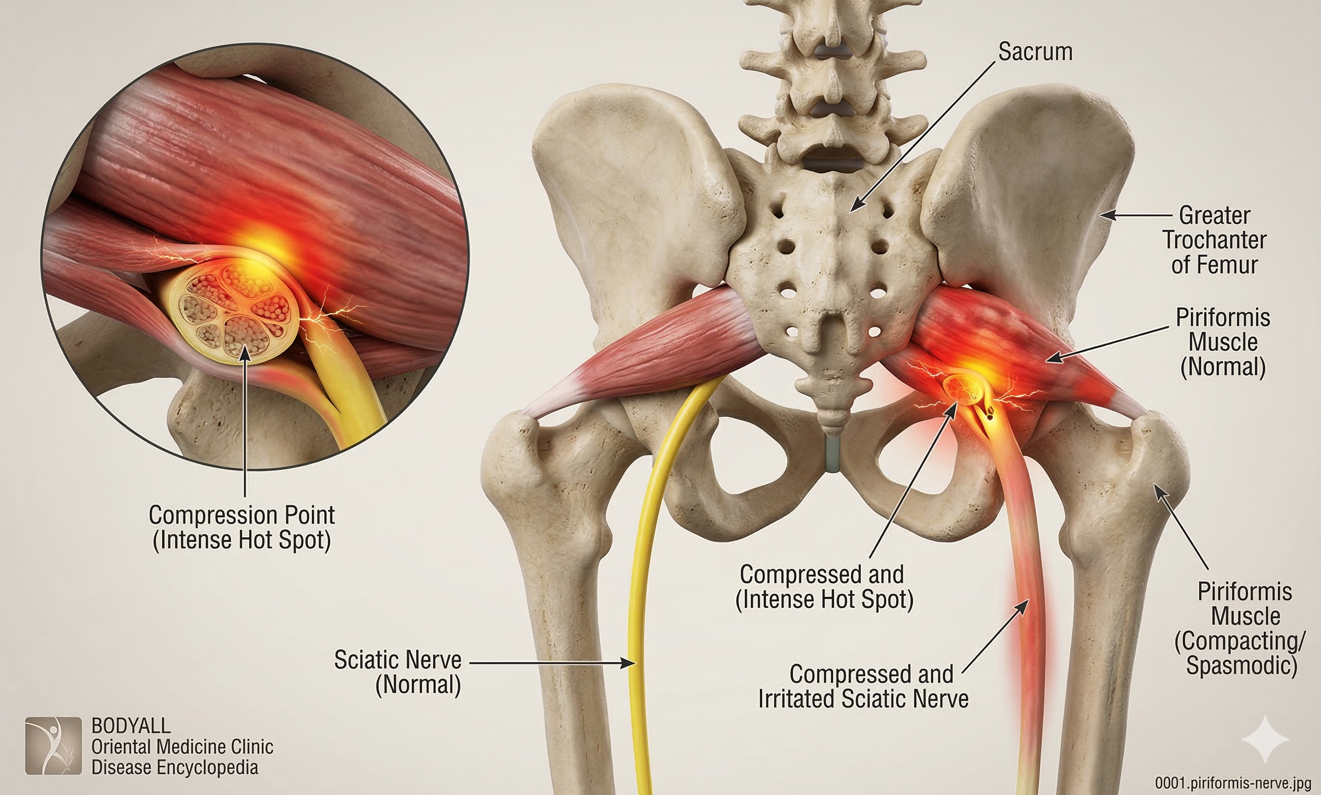 梨状肌压迫坐骨神经的解剖结构图