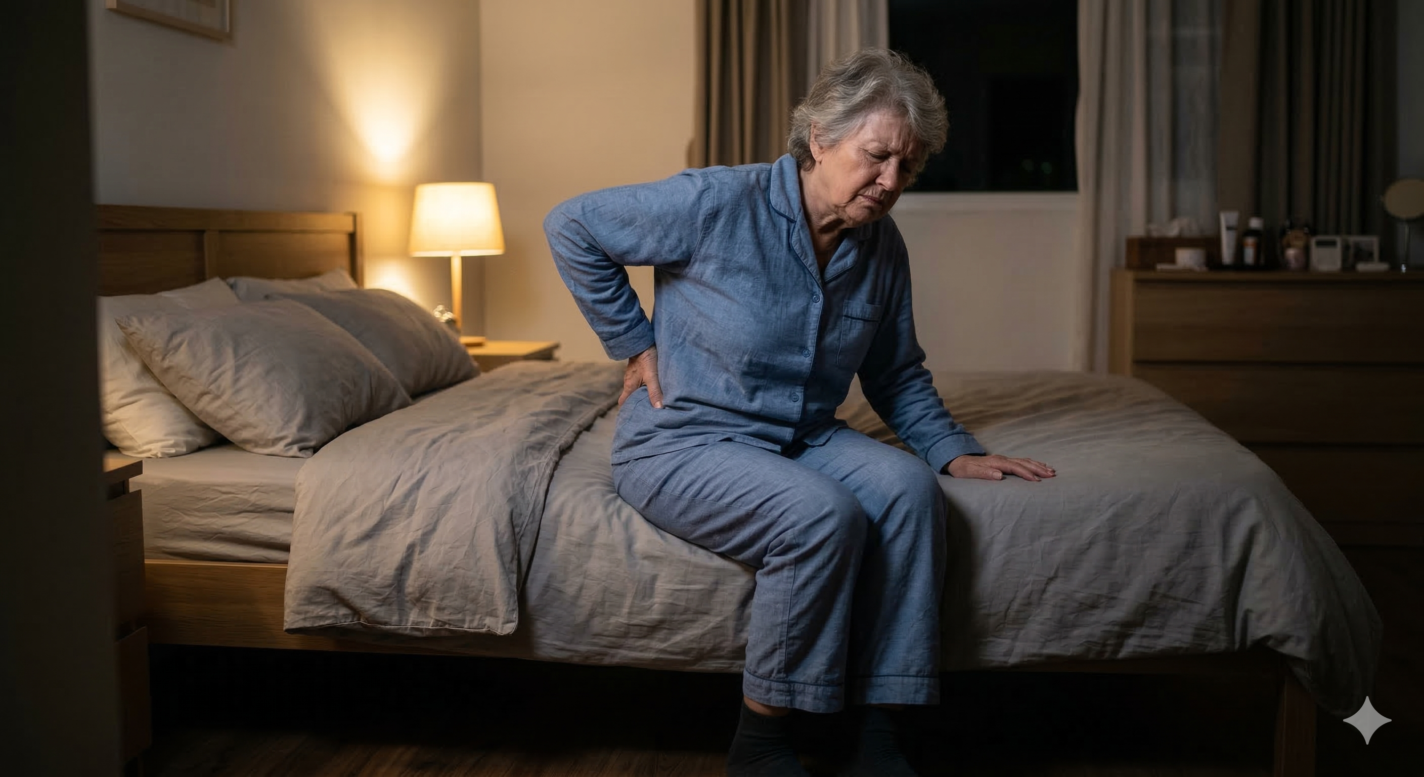 Patient in pain in bed due to back pain