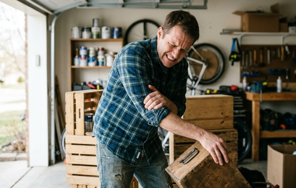 Patient feeling elbow pain when lifting objects