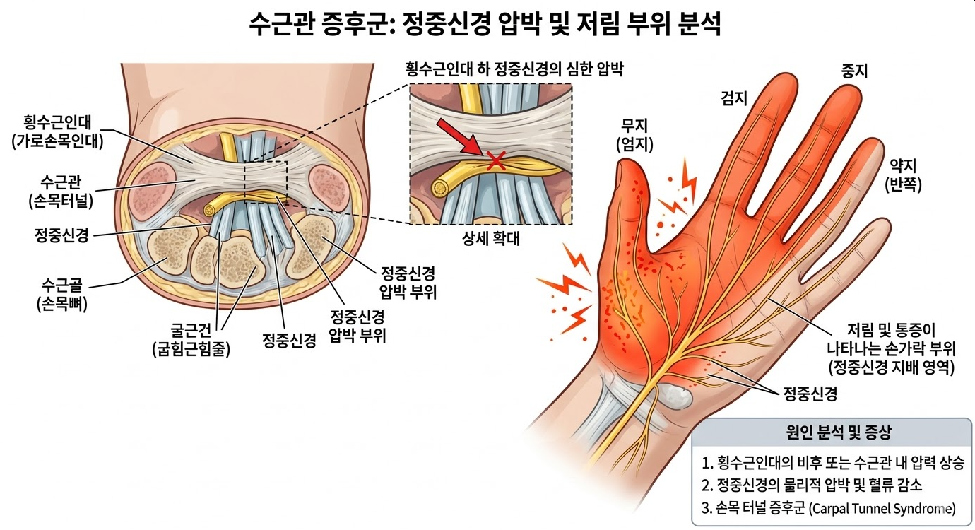 Nerve compression mechanism in the carpal tunnel